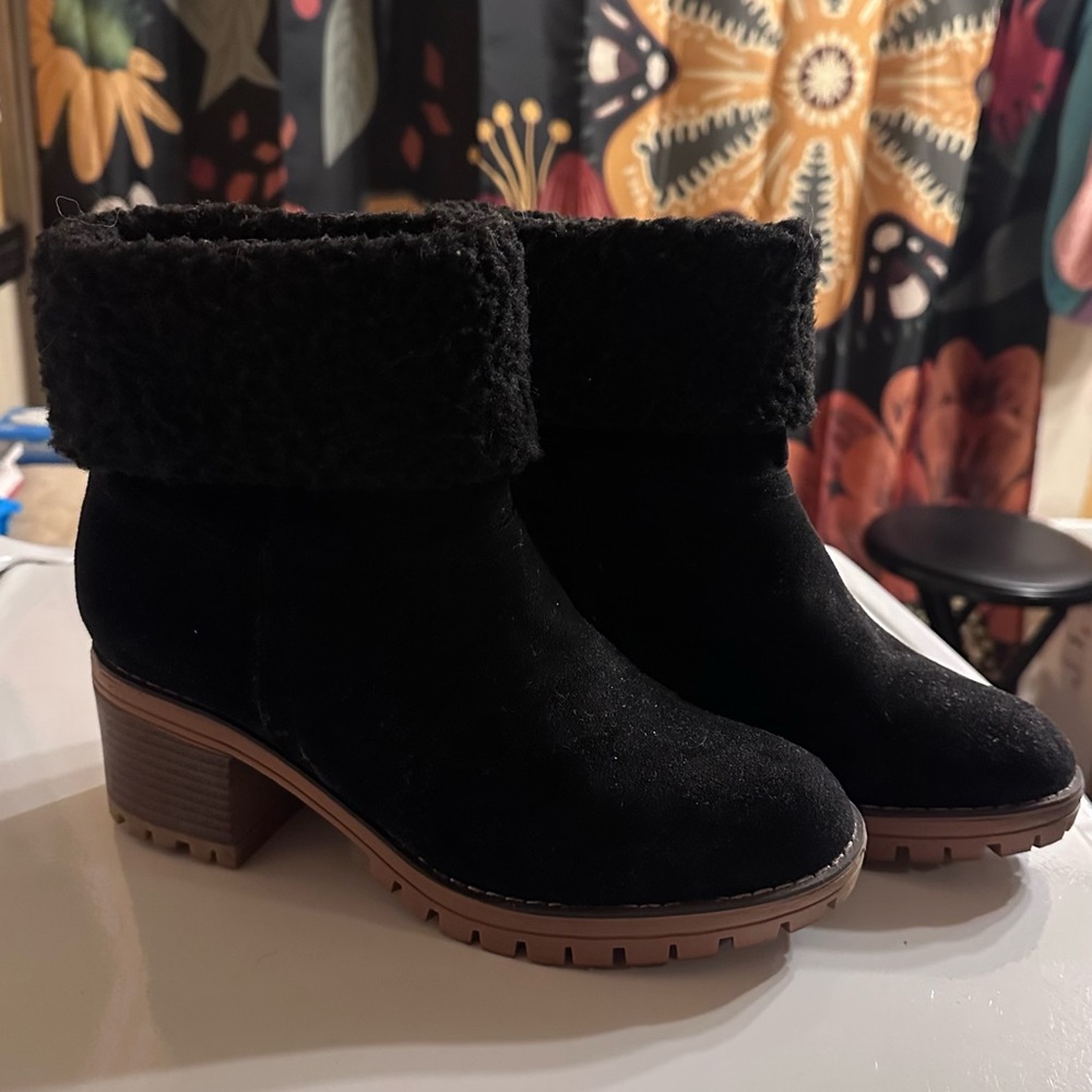 Corkys Black Heeled Boots with Fur Cuff